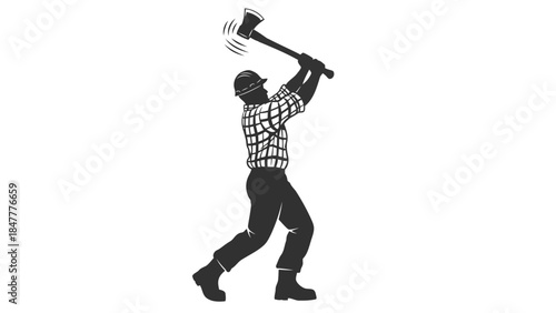 Man swinging axe silhouette vector illustration isolated on white background