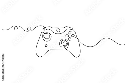 Game controller continuous line drawing simple gaming icon outline vector