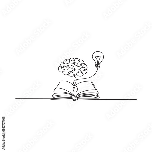 An open book illuminating a human brain with a glowing lightbulb concept