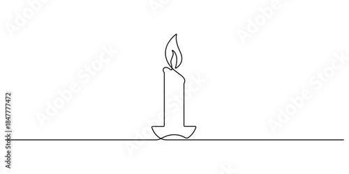Burning candle minimalist continuous one line drawing vector illustration