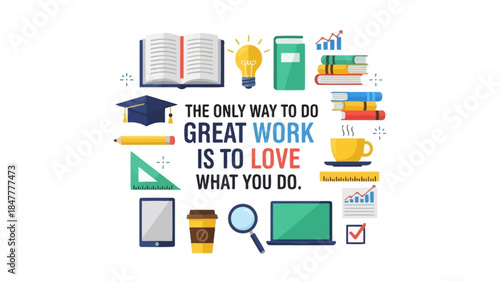 Inspirational quote with education and work icons for motivation