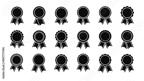 Set of black award ribbon rosette icons for quality guarantee and best choice