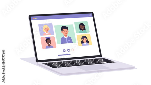 Diverse group of people in a virtual meeting on a laptop