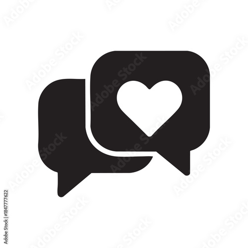 Black and White AI Chat Icon with Heart Inside Speech Bubble for Conversational AI and Support