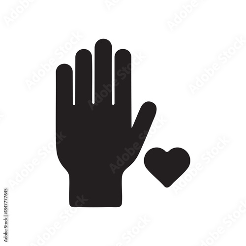 AI Ethics Icon Hand with Heart Black Silhouette Vector