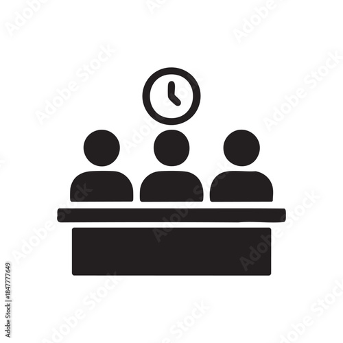 Black and White AI Team Meeting Vector Icon with Clock for Business Time Management