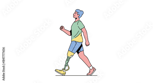 A determined individual with a prosthetic leg walks confidently, showcasing resilience and modern adaptive technology for an active lifestyle.