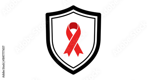 A red awareness ribbon within a protective shield icon symbolizes support, prevention, and solidarity for various health causes and campaigns.