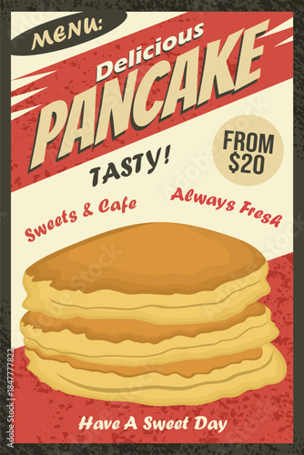 Delicious Pancake Menu Poster with Retro Style