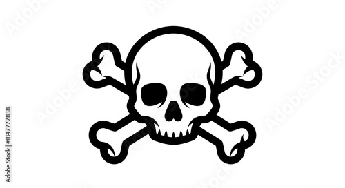 A stark, black and white illustration of a human skull with crossed bones, symbolizing danger, poison, or pirate themes.
