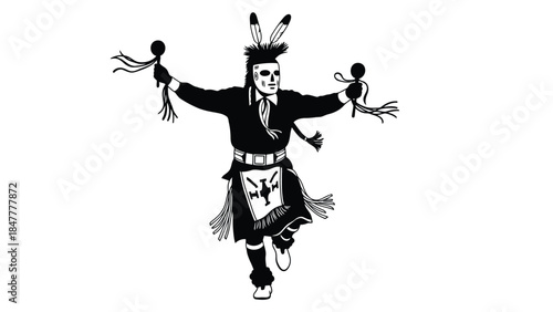 Native American dancer in traditional regalia performing Vector illustration isolated on white background