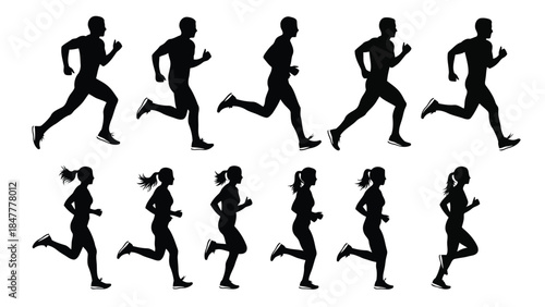 A detailed illustration featuring male and female running silhouettes in sequence