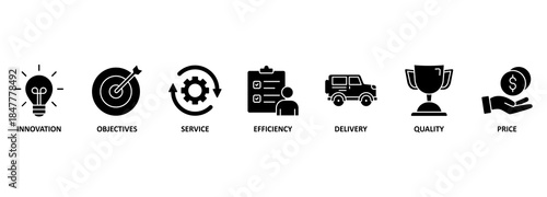 Banner product. Banner with icons and keywords 