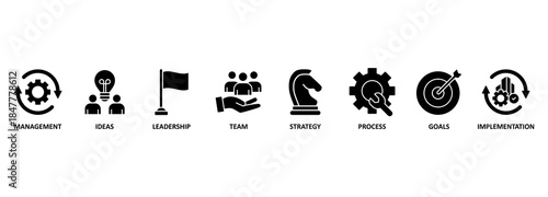 Banner business concept vector illustration. Business icons, management and human resources