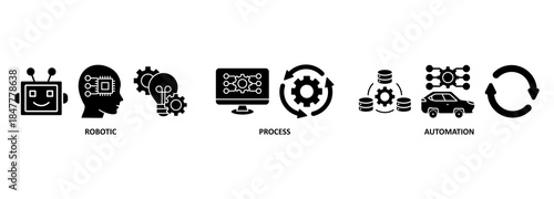 RPA Robotic process automation innovation technology vector illustration concept with keywords and icons 