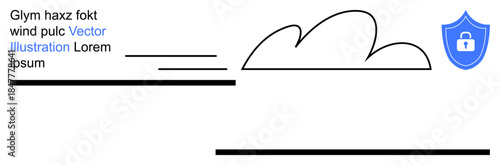 Data protection, cloud storage, digital security, privacy, safe transfer, online communication. A shield icon with a cloud. Cloud storage and data protection concept