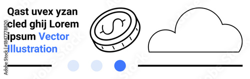 Coin with dollar sign next to a cloud, highlighting themes of cloud storage, cost, savings, technology, data management, digital economy, investment. Ideal for fintech SaaS or a simple landing page