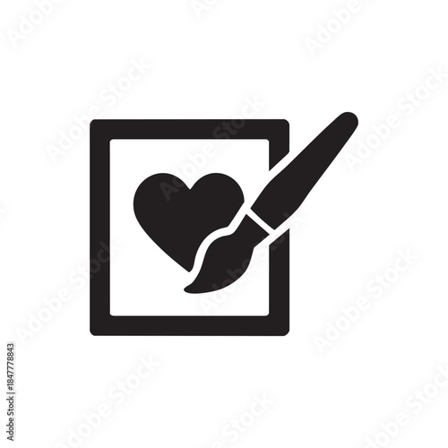 Black and White AI Art Icon Heart on Canvas with Paintbrush Vector