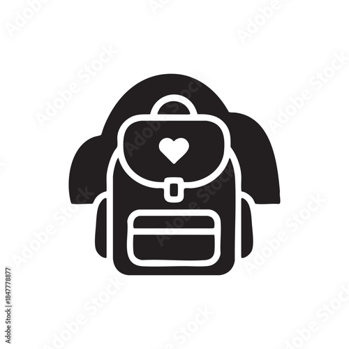 Black and White Vector AI Cloud Backpack Icon with Heart Emblem for Technology and Education