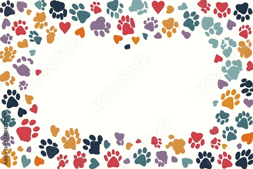 A playful and colorful frame featuring paw prints and hearts, perfect for pet-themed designs and celebrations of animal love.