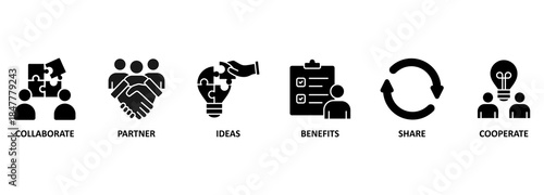 Synergy. Chart with keywords and icons 