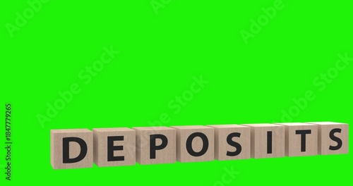 4K Dynamic 3D Animation rendering of Deposites on wooden blocks and coins showing increament in finance and banking