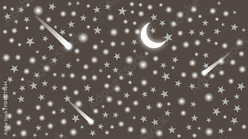 night sky with stars and meteors and moon