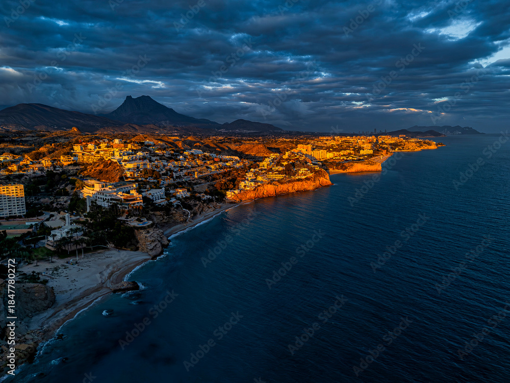 Fototapeta premium Aerial view of the Xarco cove, Villajoyosa, Alicante, Valencian Community