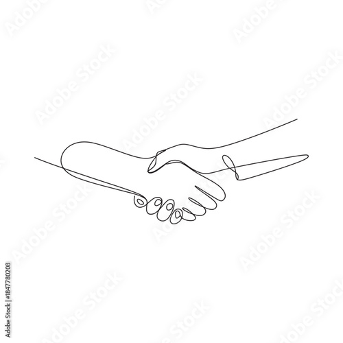 A minimalist line drawing depicts two hands engaged in a firm handshake