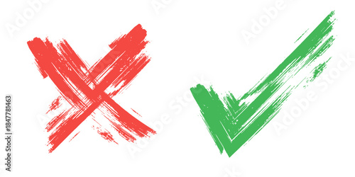 tick and Cross sign elements. vector buttons for vote, election choice, check marks, approval signs design. Red X and green OK symbol icons check boxes. Check list marks, choice options, survey signs.