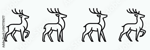 Modern line deer silhouette vector logo design set