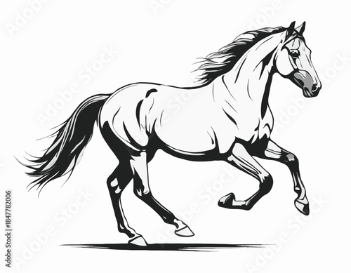 Horse in illustration in brush stroke painting,