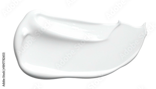 A glossy white cream smear with subtle texture on a transparent background, creating a clean, simple abstract
