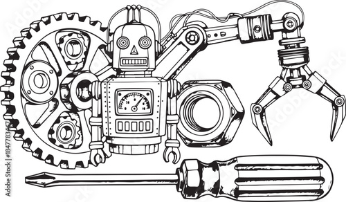 Steampunk Robot with Tools