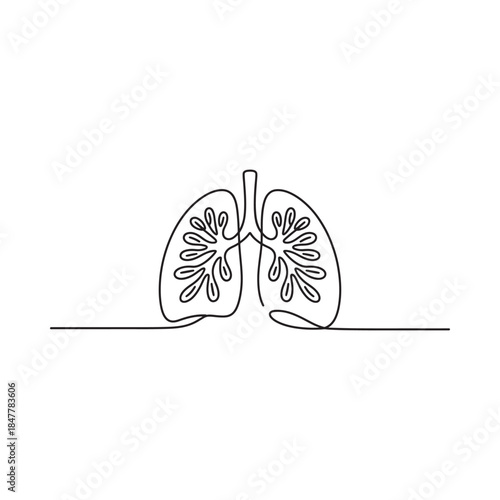 Single line drawing depicting human lungs showcasing the respiratory system anatomy