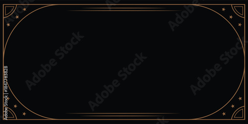 An elegant horizontal golden art deco frame on a black background, perfect for luxury banners, esoteric titles, and vintage invitation headers
