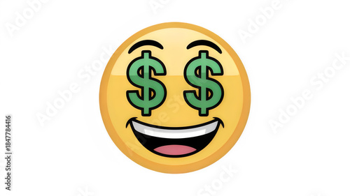 Money eyes emoji face with big smile isolated on transparent background.