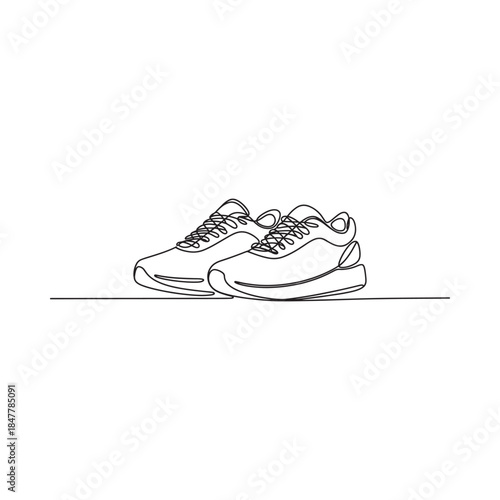 Minimalist continuous line drawing of a pair of modern running sneakers
