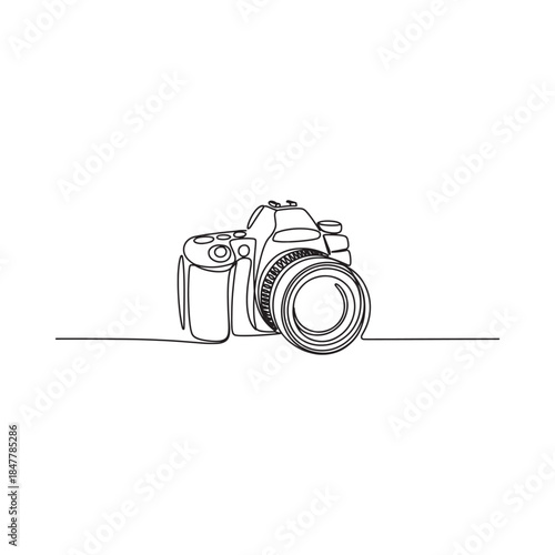 Simple line drawing of a digital slr camera artistic and minimalist style