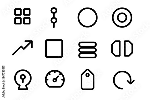 Operational Continuity Icons. Operational Continuity Structures linear set: redundancy tile, fallback node bar, contingency ring, resilience cue dot, risk-control arrow, stability