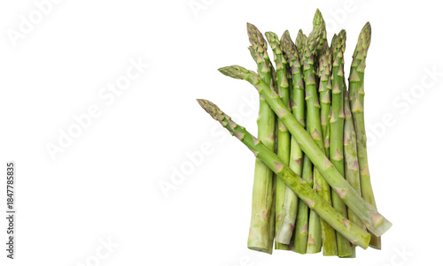 Fresh Asparagus Spears Bundled Together on a White Background