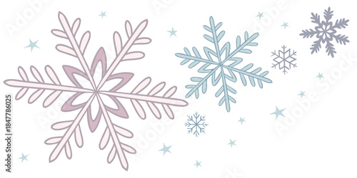 Delicate snowflakes in winter wonderland