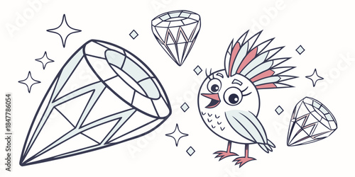Whimsical owl surrounded by diamonds