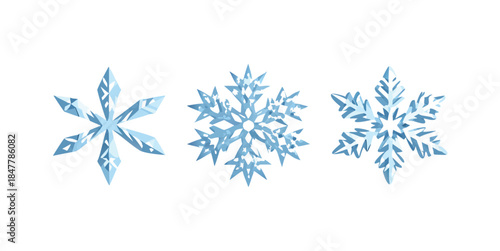 Three unique snowflakes