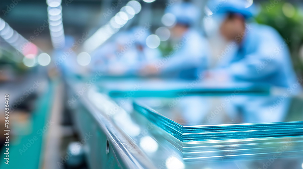 custom made wallpaper toronto digitalFaceless workers inspecting glass sheets for windows, manufacturing process in factory, quality control examination, window production oversight, defocused personnel checking, with