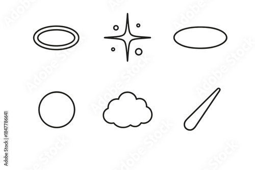 Luminous Icon Design. Atmospheric Light Effects linear set: halo ring, luminous flare, gradient glow, silhouette edge, luminous haze, soft beam trail.