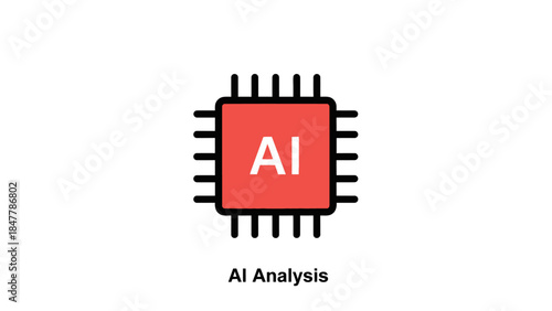 Minimalistic Illustration of Artificial Intelligence Microchip with AI Analysis Label