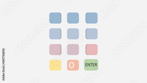 Minimalistic keypad with pastel color buttons including arrow and enter keys