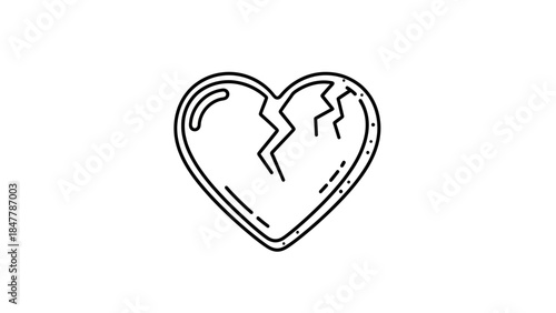 Minimalistic Line Drawing of a Broken Heart Symbolizing Emotional Pain and Heartbreak