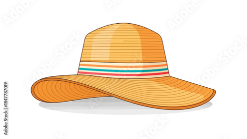A straw sun hat with a colorful band